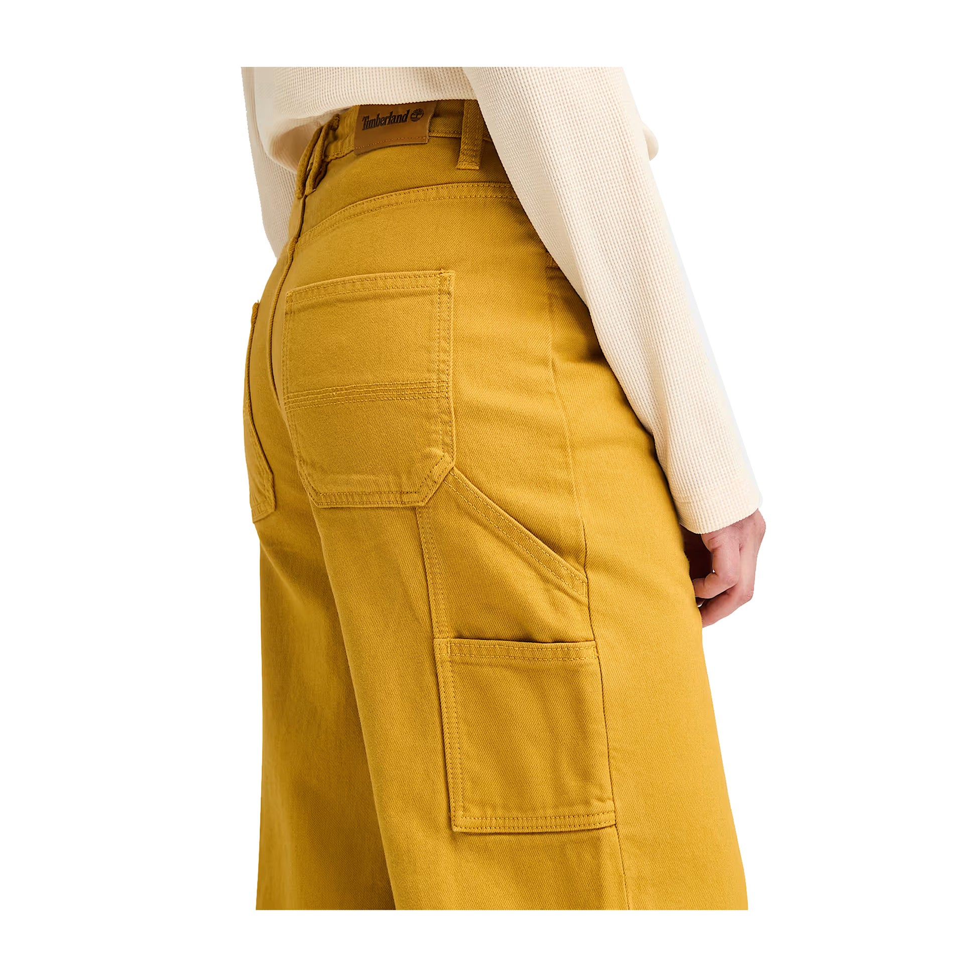 dettaglio Pantaloni Donna in stile carpentiere giallo