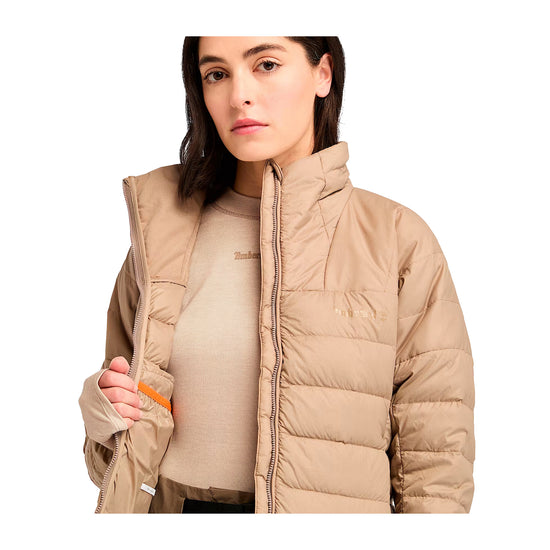 Piumino Donna Bear Head Beige modella ravvicinata frontale