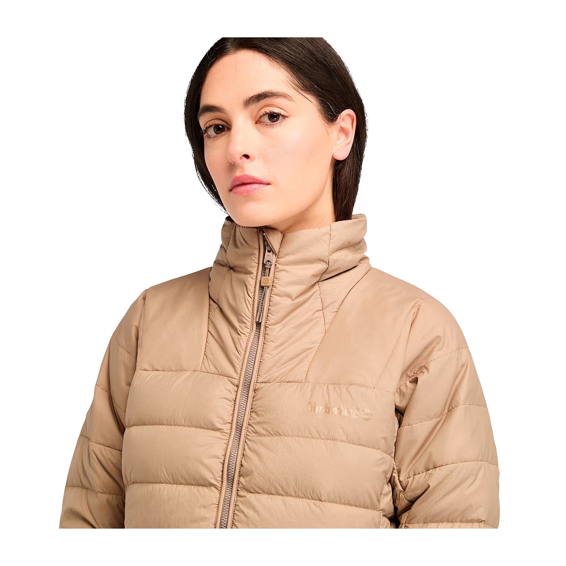 Piumino Donna Bear Head Beige modella ravvicinata frontale