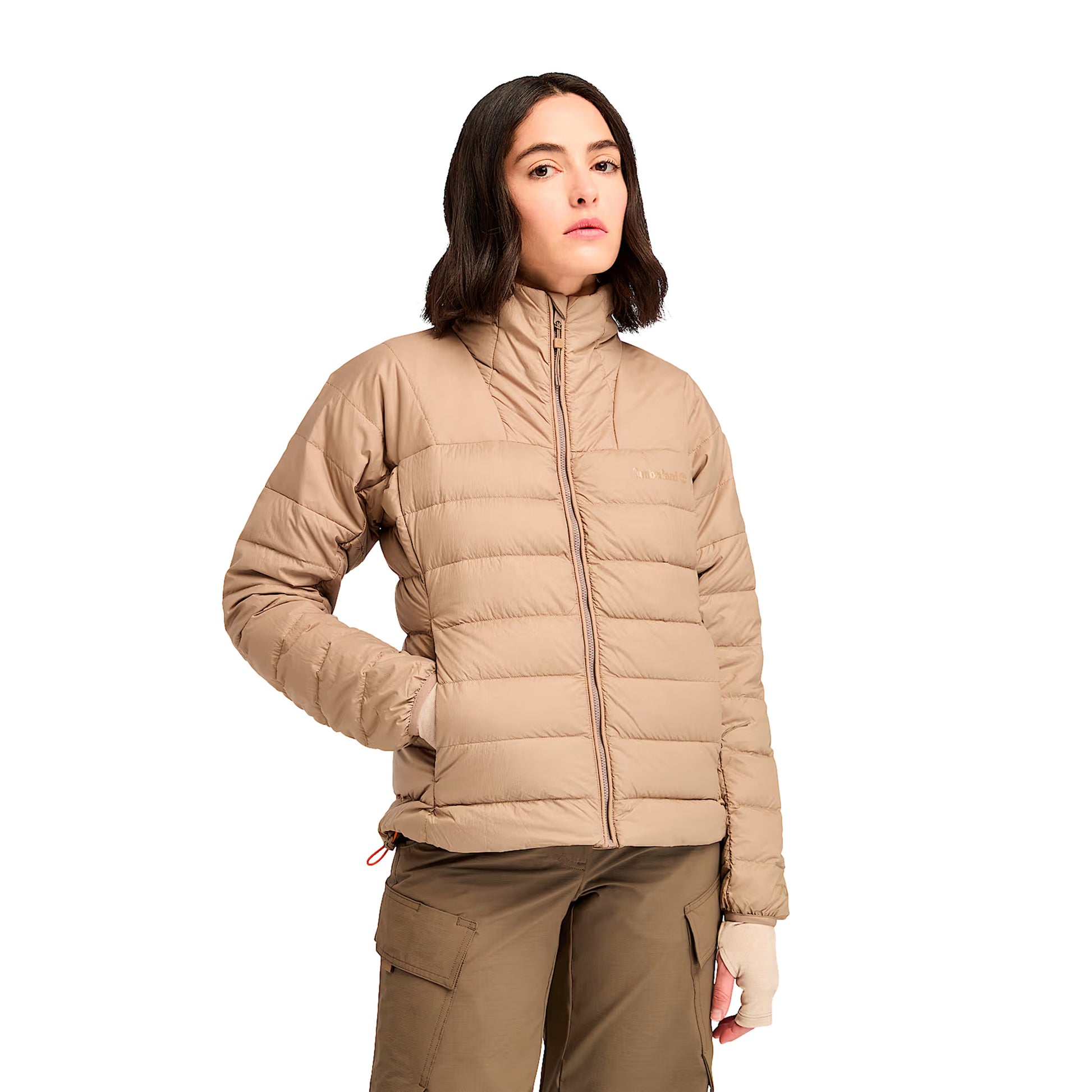 Piumino Donna Bear Head Beige modella frontale