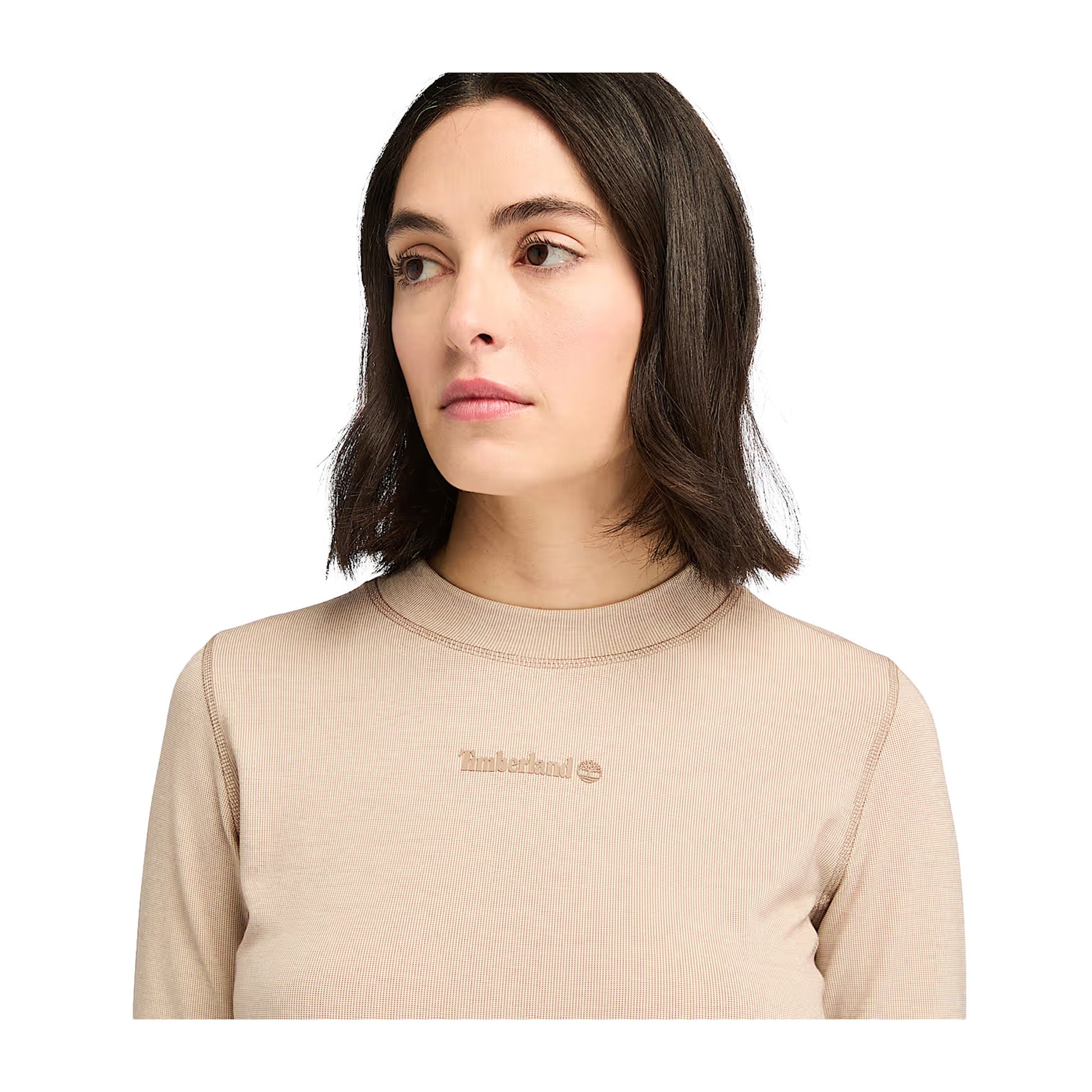 T-shirt Donna Traspirante Pile Polartec beige modella ravvicinata