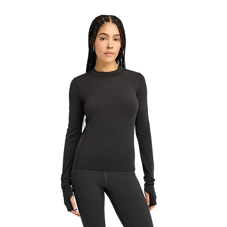 T-shirt Donna Traspirante Pile Polartec nero modella frontale