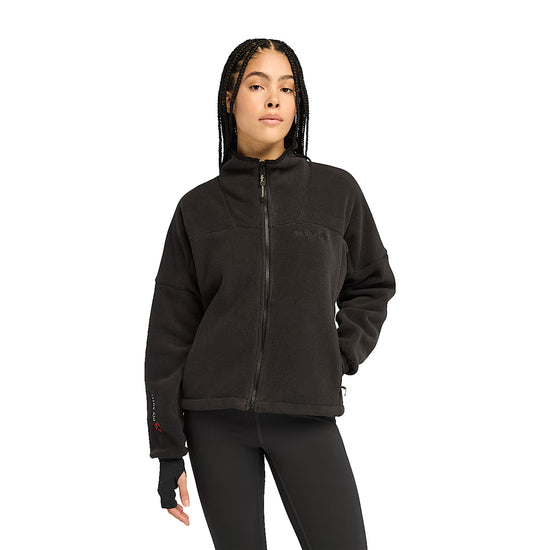 Pile Donna a zip intera Polartec nero modella frontale