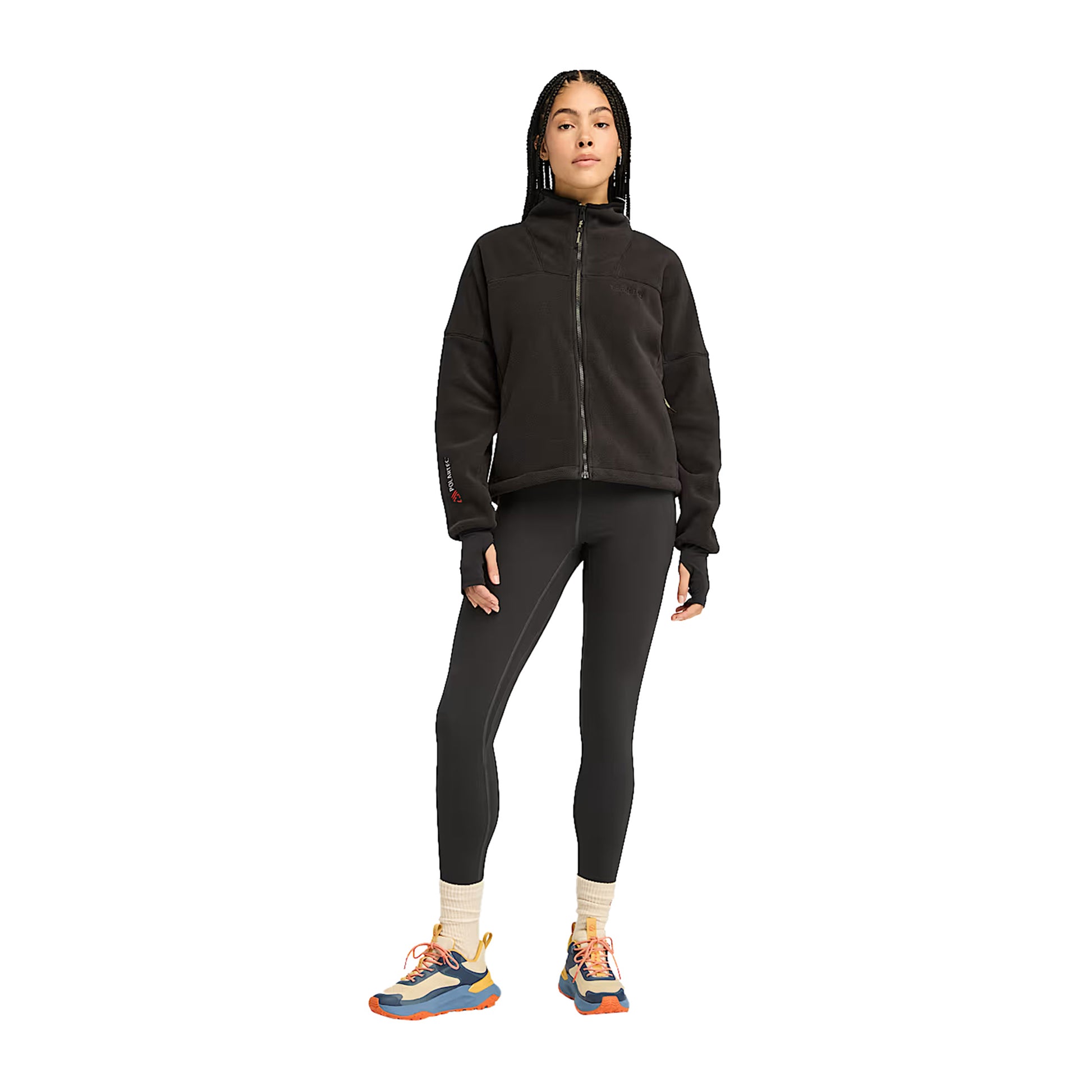 Pile Donna a zip intera Polartec nero modella frontale