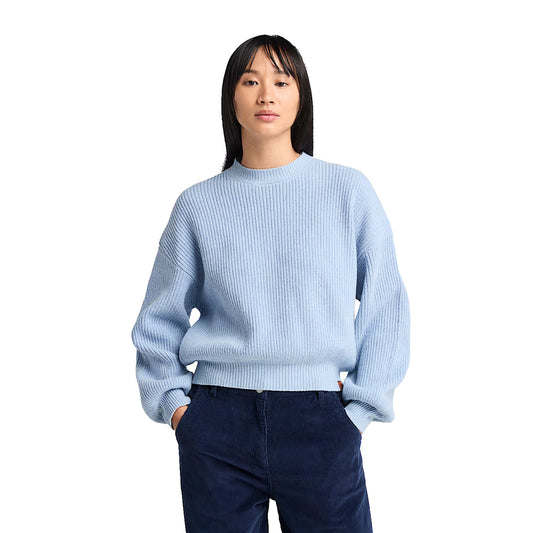 Maglione girocollo Donna misto lana Blu modella frontale