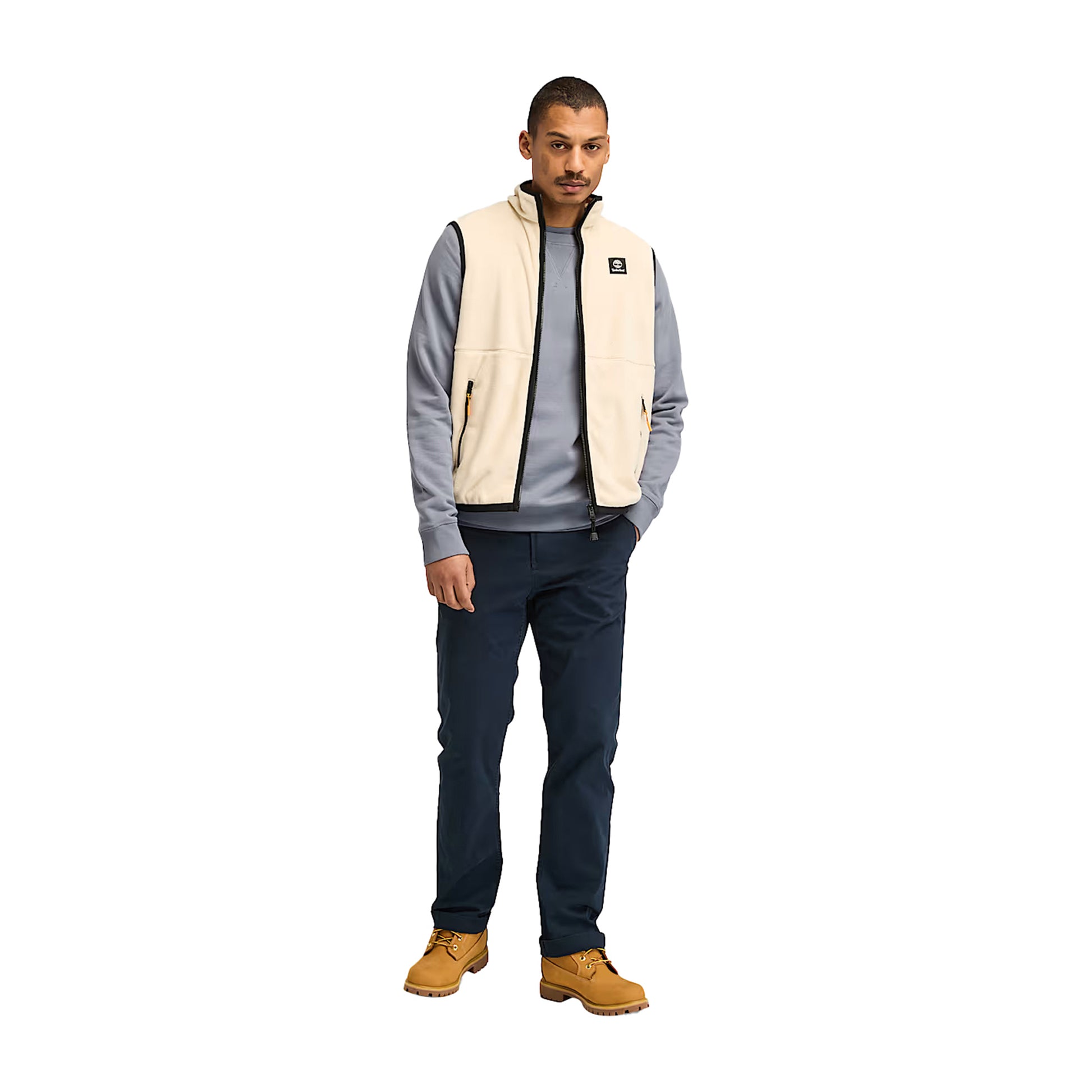 Gilet Uomo in Pile Beige chiaro modello intero frontale