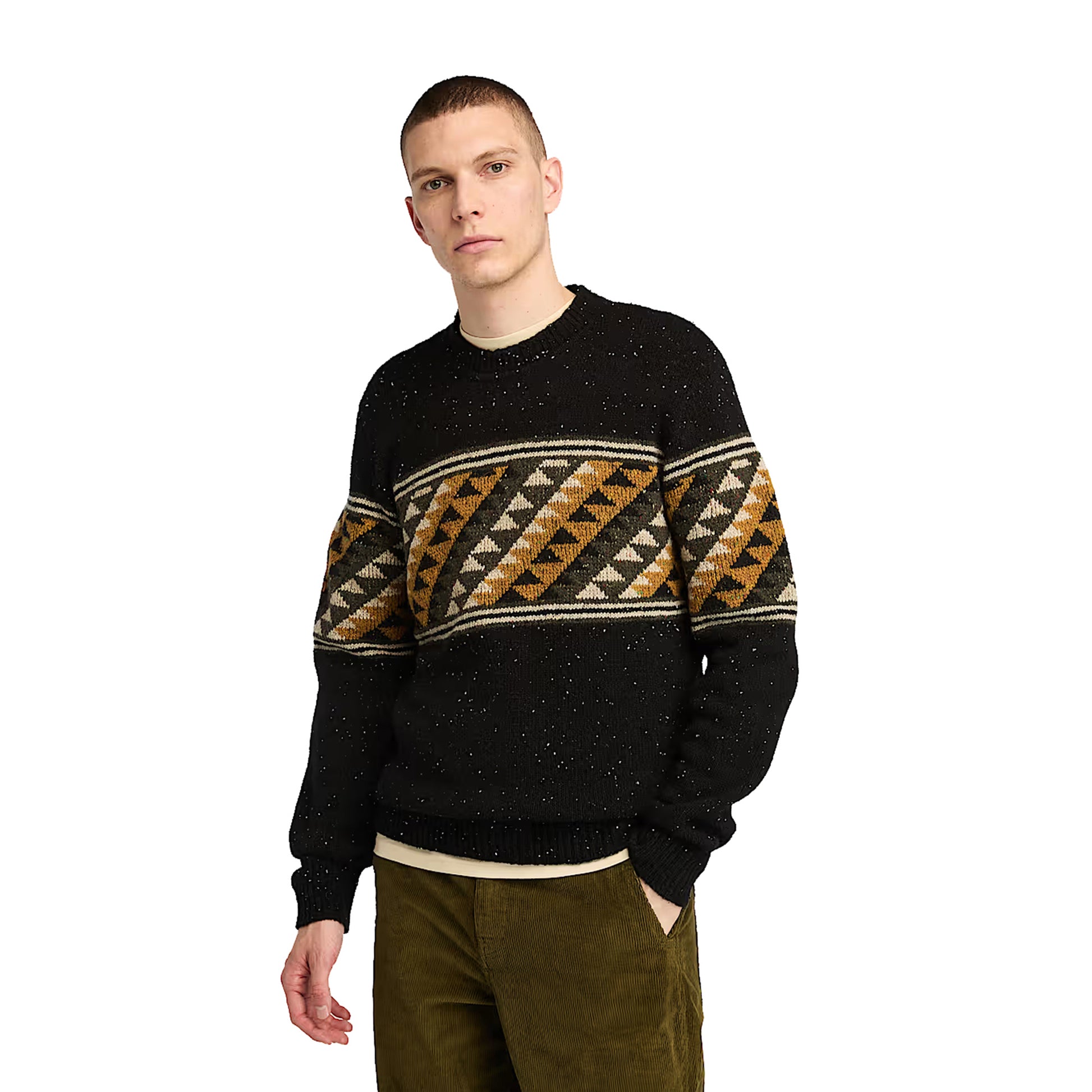 Maglione Uomo Girocollo Fair Isle Nero modello frontale