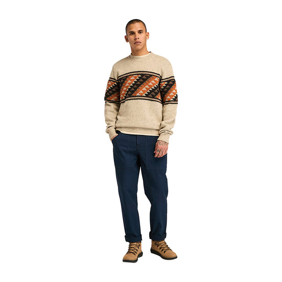 Maglione Uomo Girocollo Fair Isle Beige modello intero frontale