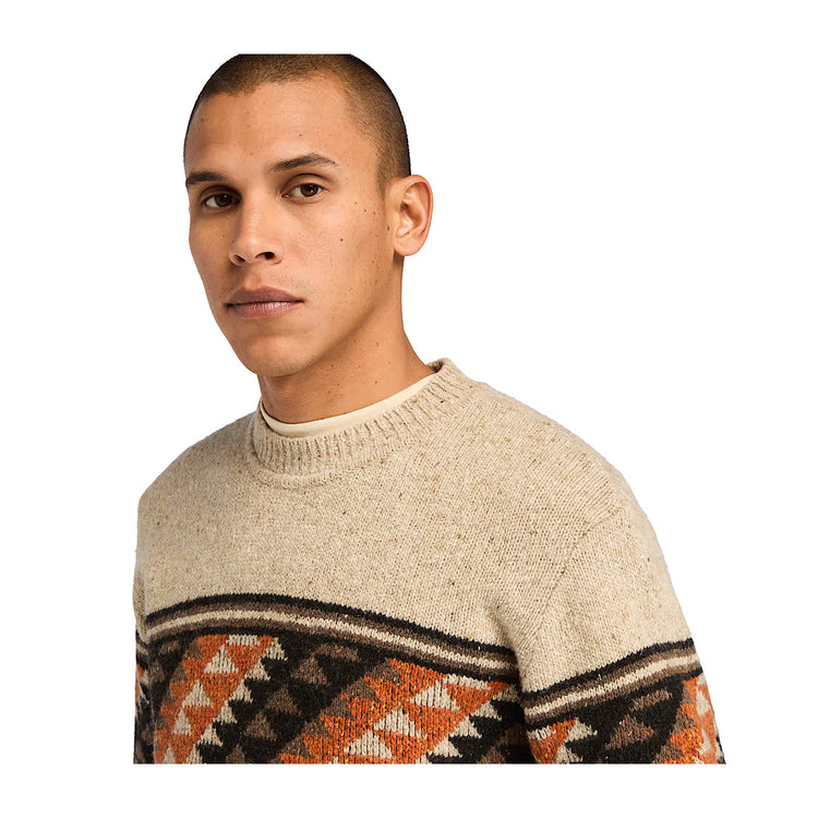 Maglione Uomo Girocollo Fair Isle Beige modello ravvicinato