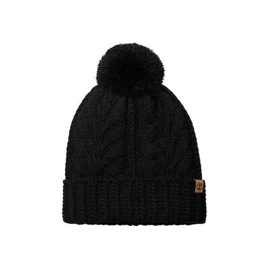 Berretto Donna a trecce con pompon Nero