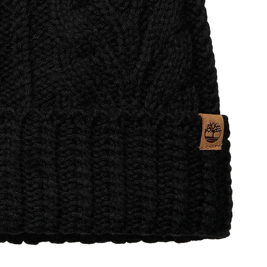 Berretto Donna a trecce con pompon Nero deettaglio