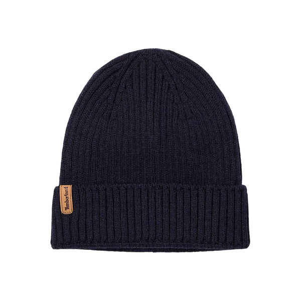 Berretto a coste Blu scuro con targhetta logata