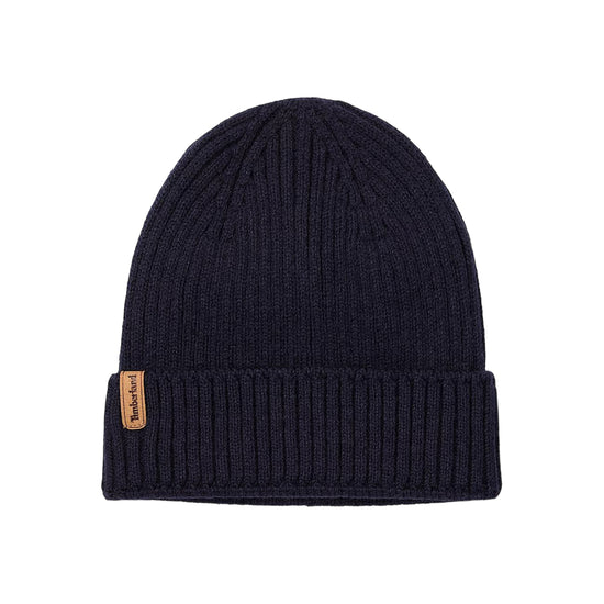 Berretto a coste Blu scuro con targhetta logata