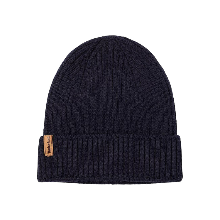 Berretto a coste Blu scuro con targhetta logata