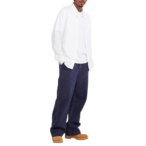 Camicia Uomo Mill Brook in lino con taschino Bianco modello frontale intero