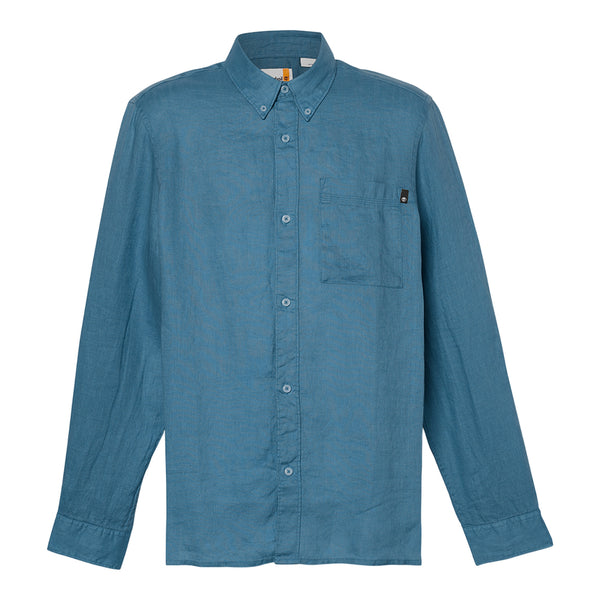 Camicia Uomo Mill Brook in lino con taschino Blu