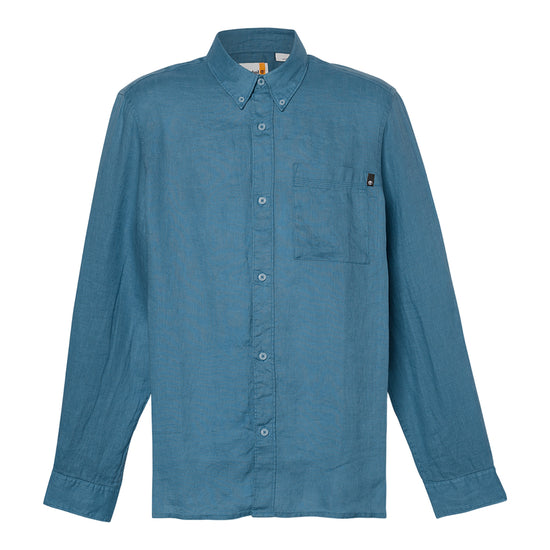 Camicia Uomo Mill Brook in lino con taschino Blu