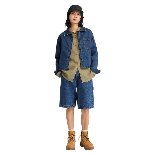 Camicia Donna in lino Verde modella frontale intera