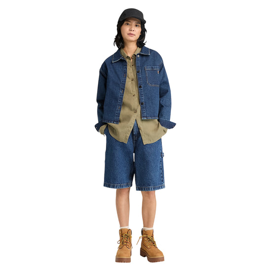 Camicia Donna in lino Verde modella frontale intera