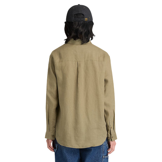 Camicia Donna in lino Verde modella retro