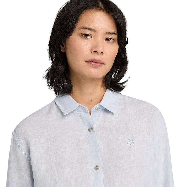 Camicia Donna in lino Grigio modella ravvicinata