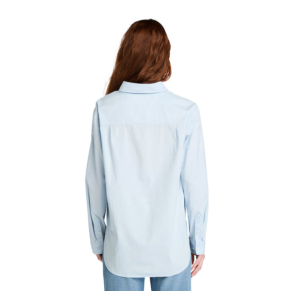 Camicia in Popeline da Donna in celeste modella retro