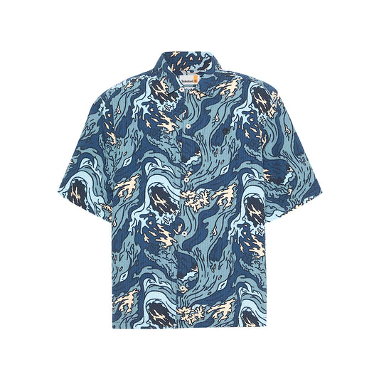 Camicia Uomo Resort Seersucker con Grafica Blu