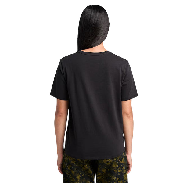 T-shirt Dunstan da Donna in nero modella retro