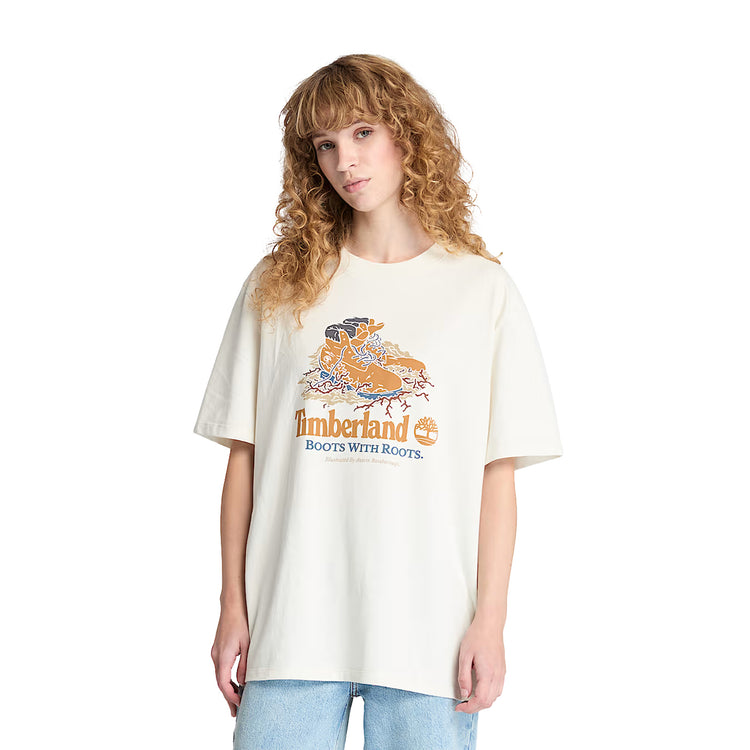 T-shirt Unisex con grafica frontale Bianco modella frontale