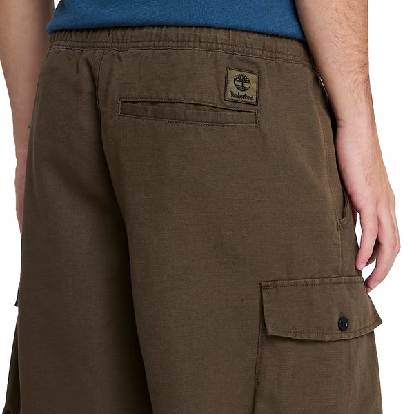 Shorts Uomo Utility in Cotone e Lino Verde scuro dettaglio retro
