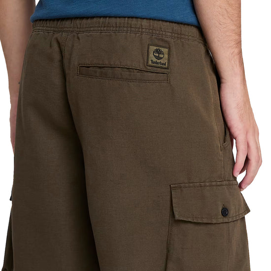 Shorts Uomo Utility in Cotone e Lino Verde scuro dettaglio retro
