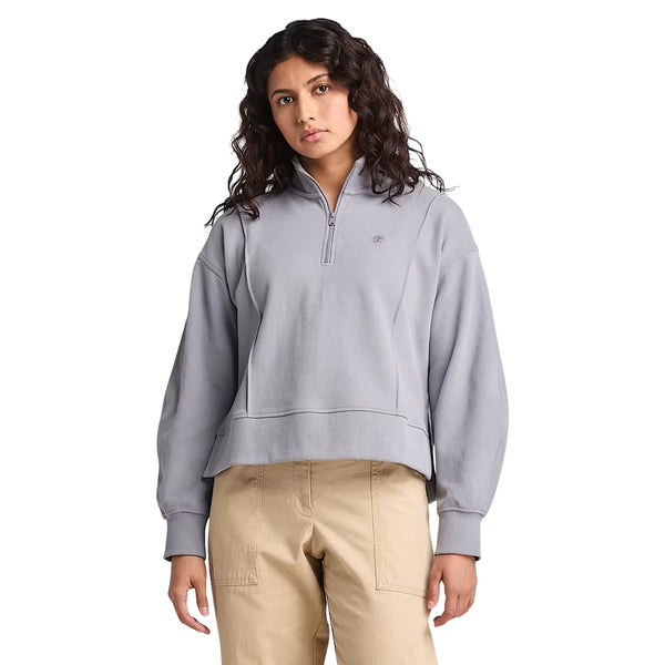 Felpa con Zip a un Quarto Lush da Donna in grigio modella frontale 