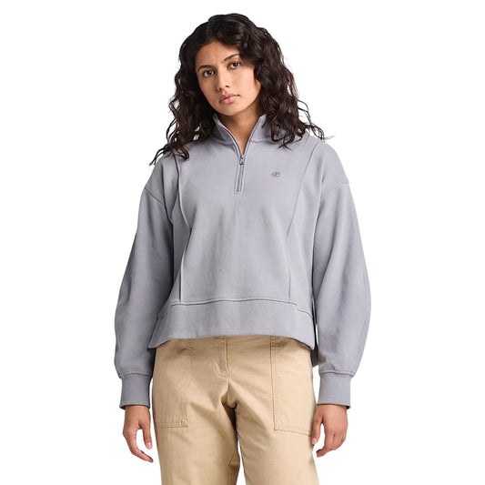Felpa con Zip a un Quarto Lush da Donna in grigio modella frontale 