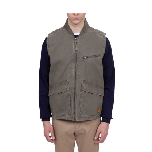 Gilet Uomo in tela effetto lavato Verde militare modello frontale