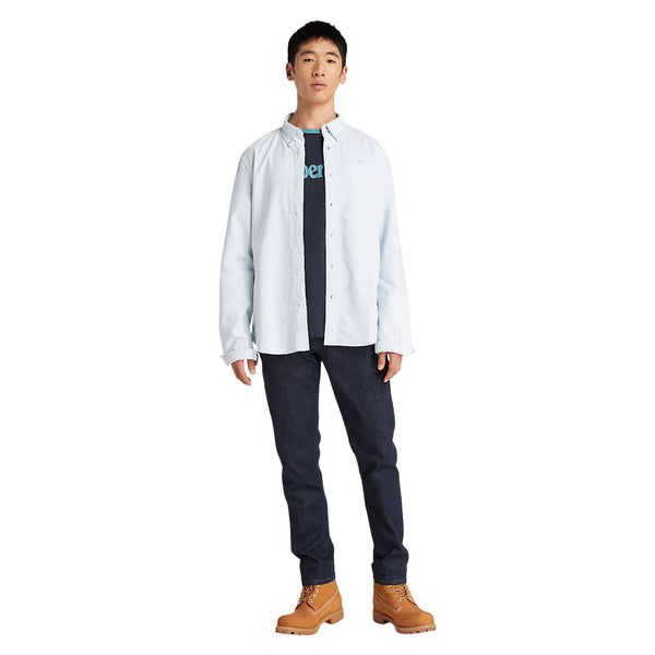 Camicia Uomo Oxford Celeste modello frontale intero