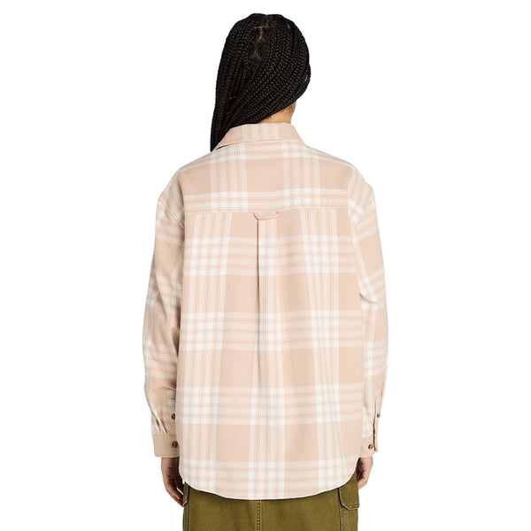 Camicia Donna in flanella con tasca Rosa modella retro