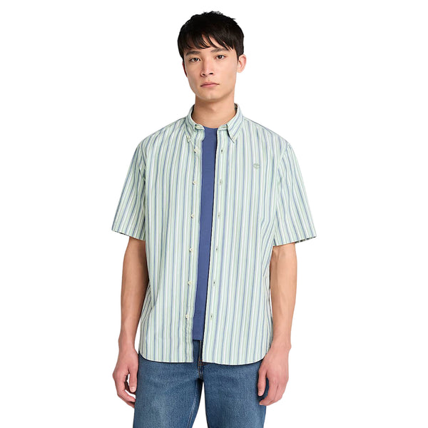 Camicia Uomo a righe con maniche corte verde modello frontale
