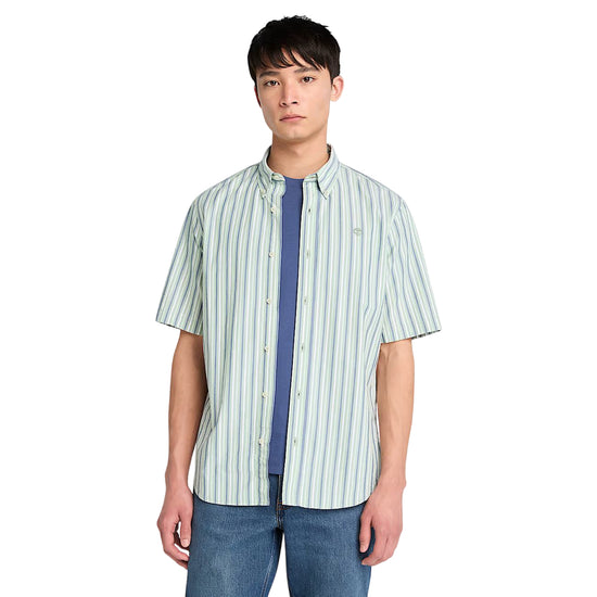 Camicia Uomo a righe con maniche corte verde modello frontale