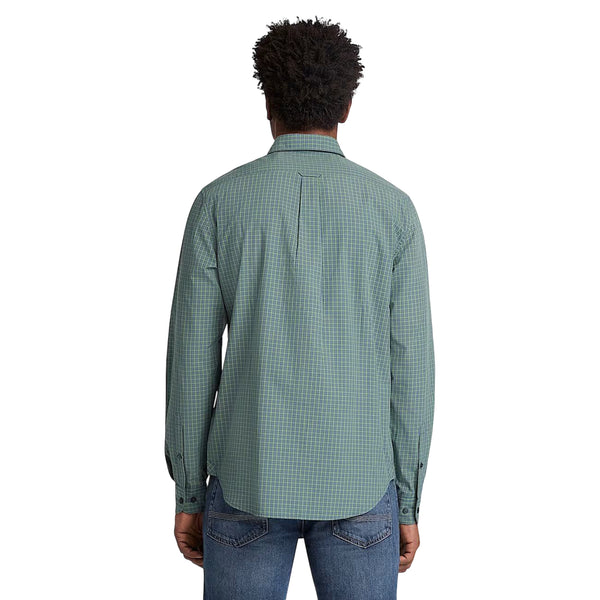Camicia di cotone a micro quadri in verde scuro con logo ricamato