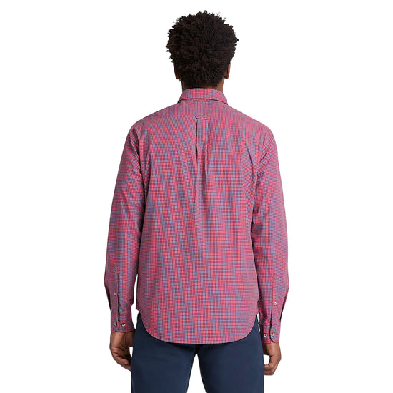 Camicia in cotone con micro quadri e logo ricamato in rosso