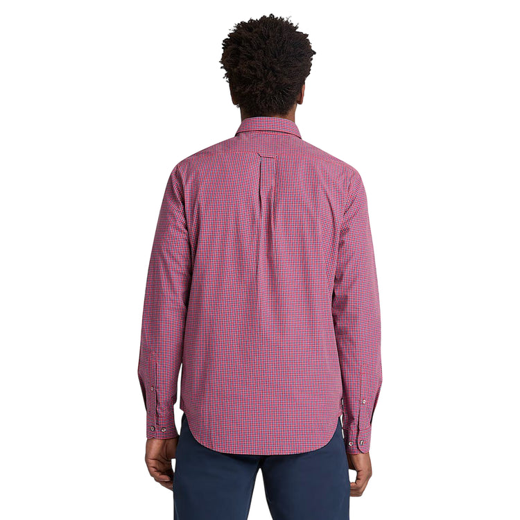 Camicia in cotone con micro quadri e logo ricamato in rosso
