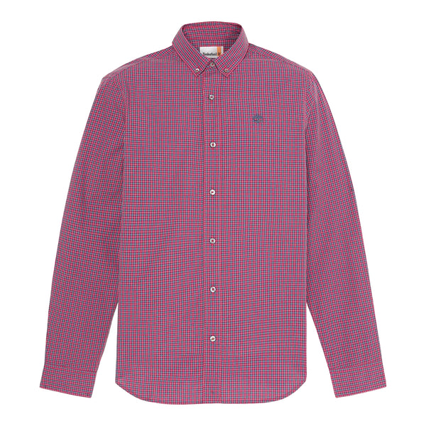 Camicia in cotone con micro quadri e logo ricamato in rosso