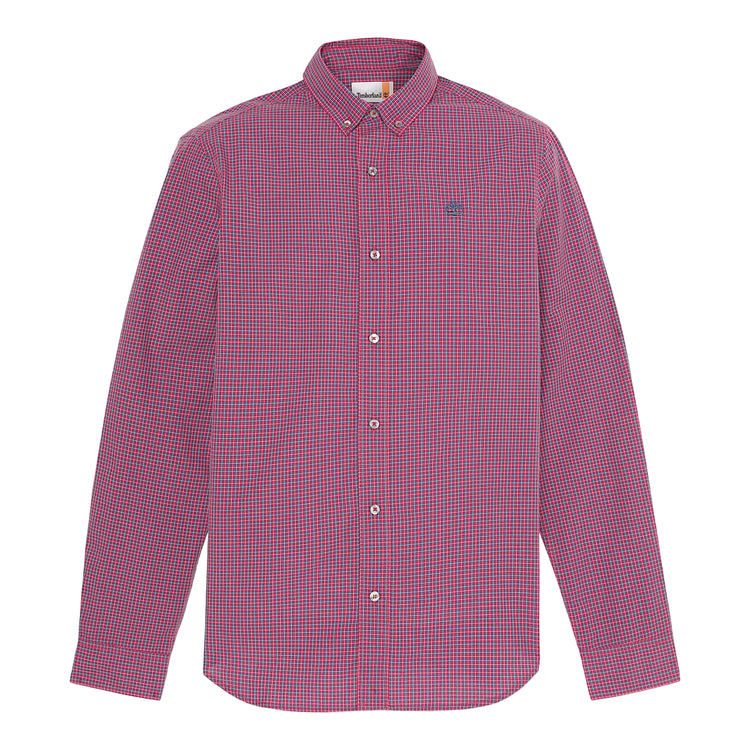 Camicia in cotone con micro quadri e logo ricamato in rosso