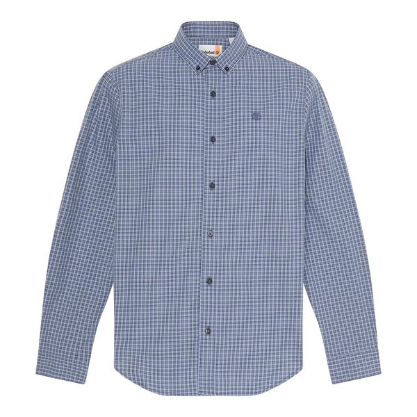 Camicia di cotone con micro quadri  logo ricamato in blu chiaro