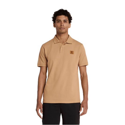 Polo Unisex con etichetta con logo Beige modello frontale
