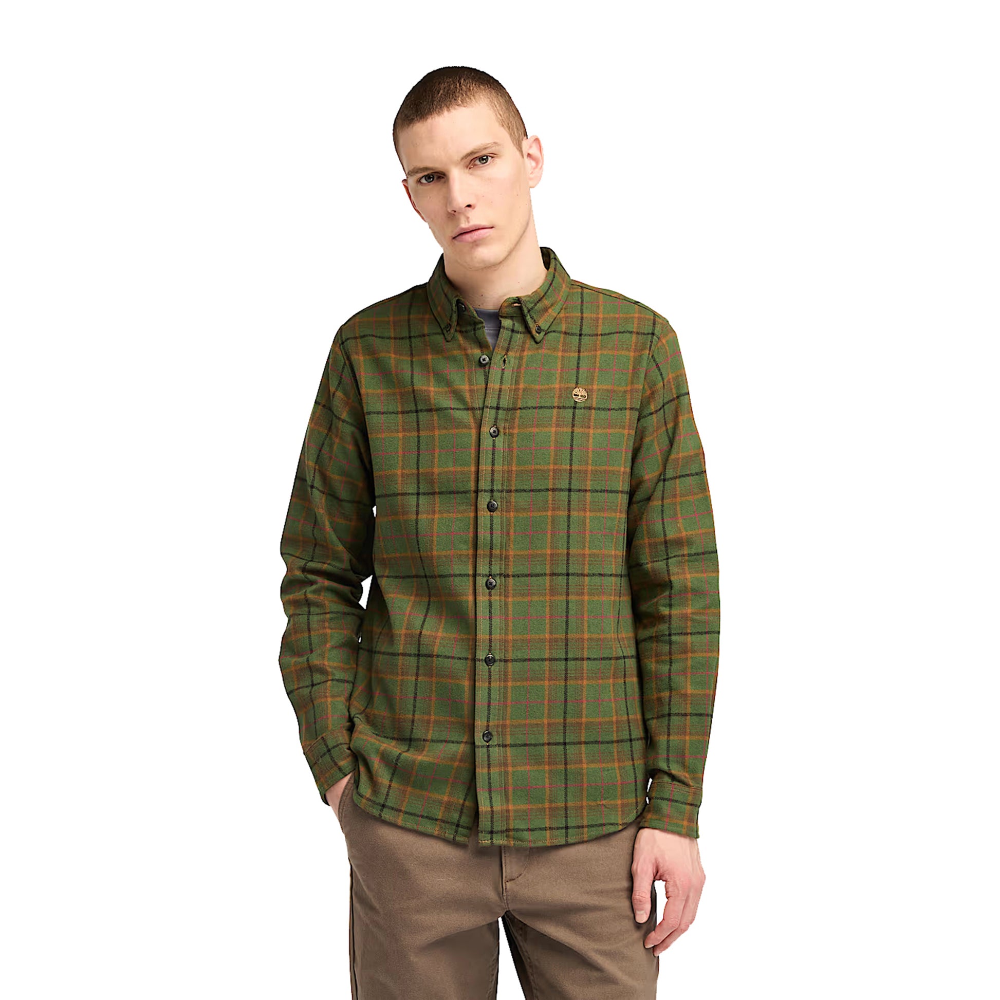 Camicia Uomo a quadri in flanella Verde modello frontale