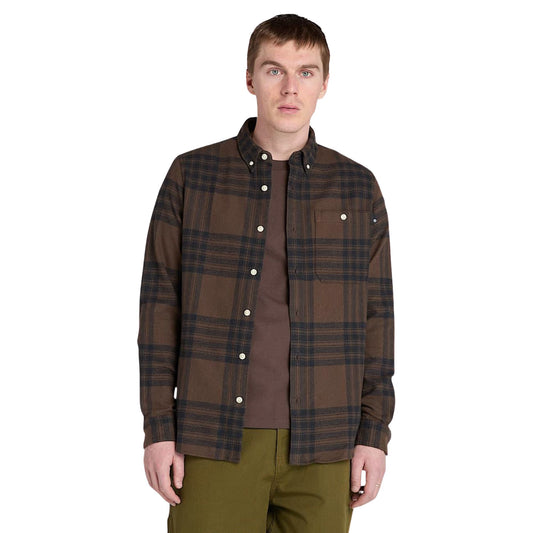 Camicia Uomo a quadri in flanella di medio peso marrone modello frontale