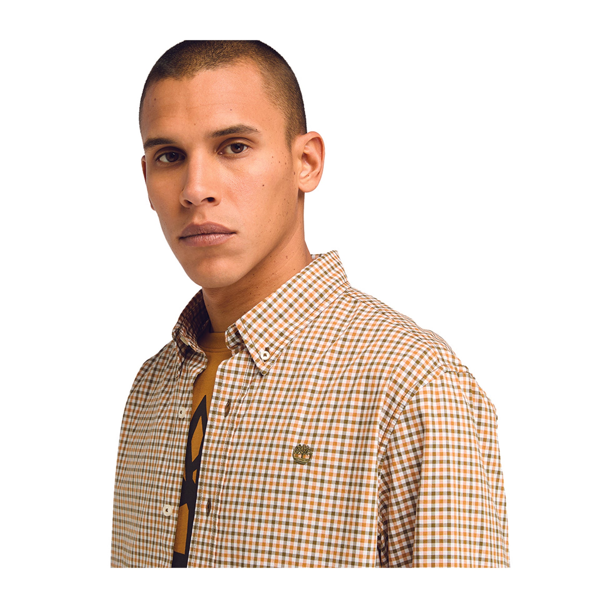 Camicia Uomo Gingham Beige modello ravvicinato