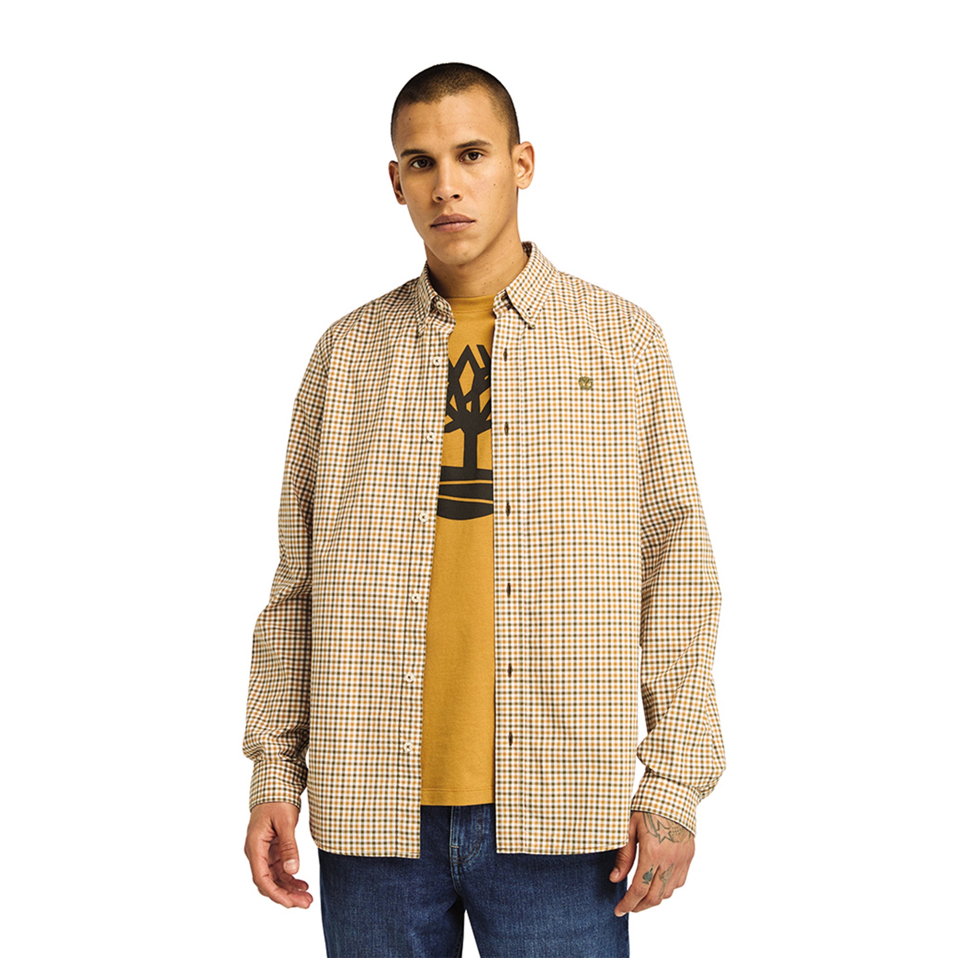 Camicia Uomo Gingham Beige modello frontale