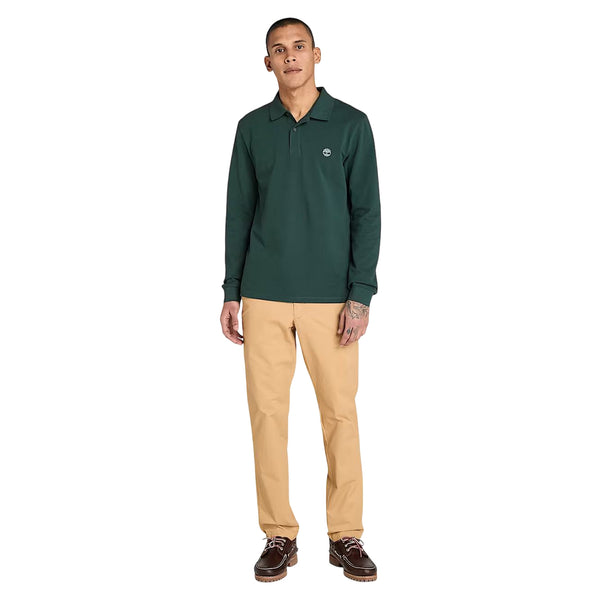Polo Uomo Millers River a maniche lunghe Verde scuro modello intero frontale